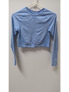 Light Blue Marl Seamless Long-Sleeve Active Crop Top
